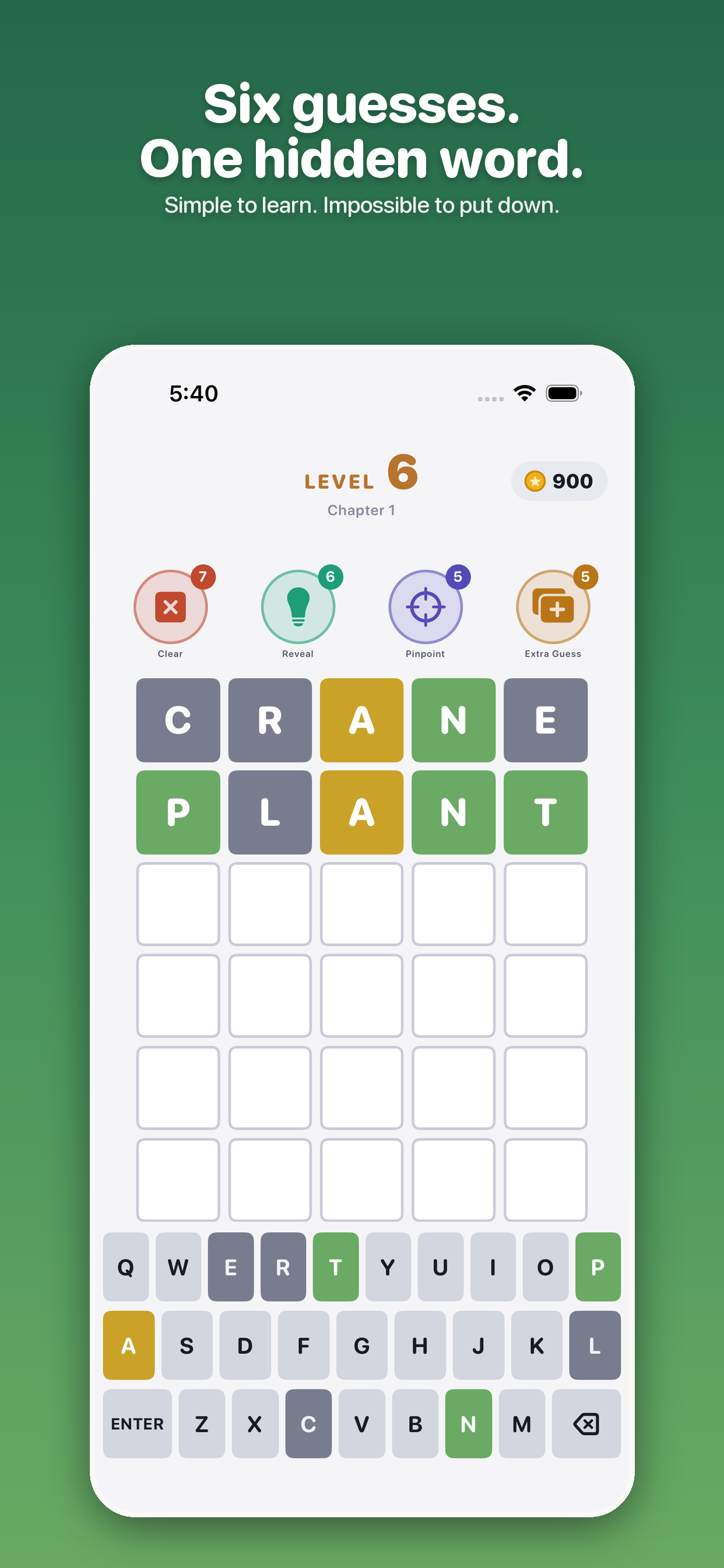Six guesses screen from Lexicon